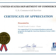 United States Department of Commerce USCS Certificate of Appreciation to WTC Pune