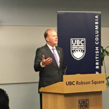 Mayor speaking at UBC